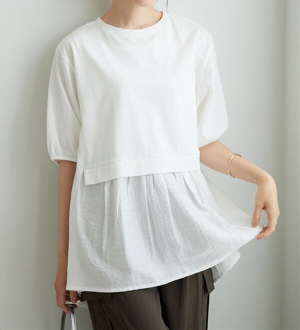 BELLUNA（ベルーナ）の「ギャザー使い異素材切替ふんわりチュニック（チュニック）」｜詳細画像