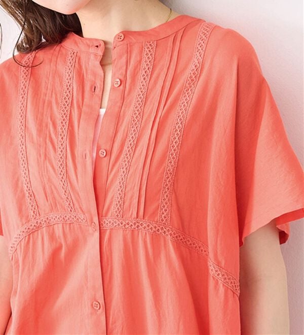 Viola e Viola（ヴィオラ エ ヴィオラ）の「【インド綿】レース付き前開きブラウス（ブラウス）」｜詳細画像