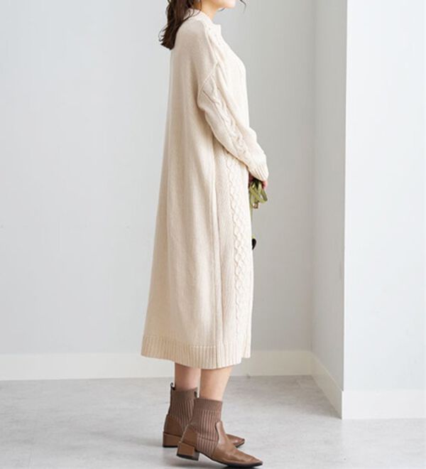 BELLUNA（ベルーナ）の「ケーブル柄ロング丈ニットワンピース（ニットワンピース）」｜詳細画像