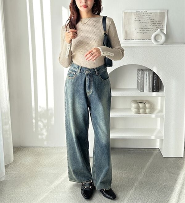 GeeRA（ジーラ）の「袖口ボタン配色ボートネックリブニット（ニット・セーター）」｜詳細画像