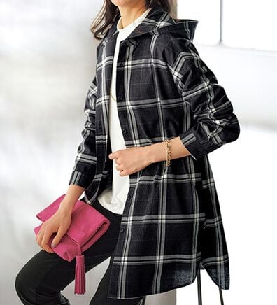 BELLUNA（ベルーナ）の「フード付チェック柄チュニックパーカー（パーカー）」