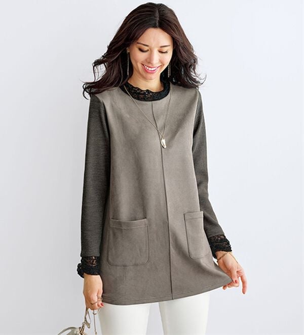 BELLUNA（ベルーナ）の「レース使いスエード調チュニック（チュニック）」｜詳細画像