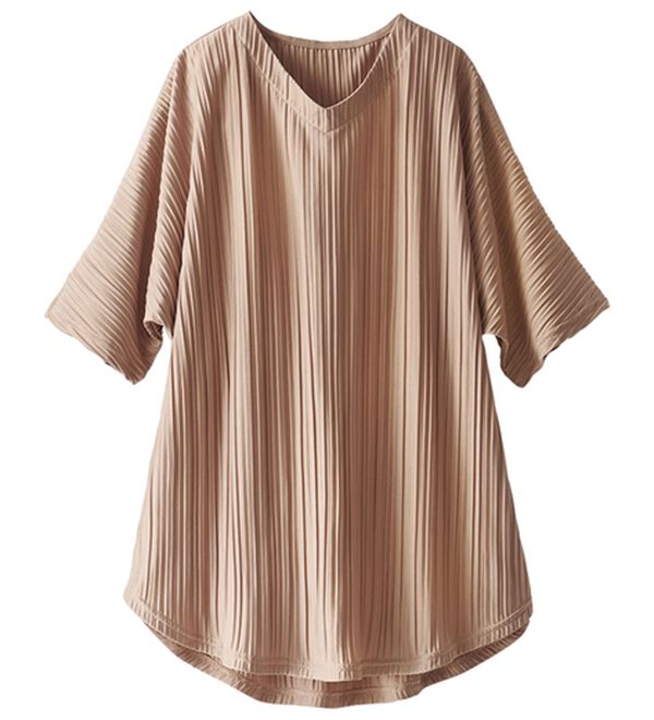 BELLUNA（ベルーナ）の「ゆったり快適プリーツチュニック（チュニック）」｜ピンクベージュ