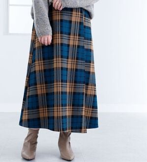 BELLUNA（ベルーナ）の「ウール調素材ラップ風スカート（ロングスカート）」｜ブルー系チェック