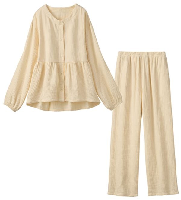 YU'NOW（ユナウ）の「【上下２点セット】Ｗガーゼ前開きパジャマ（パジャマ・ルームウェア）」｜詳細画像