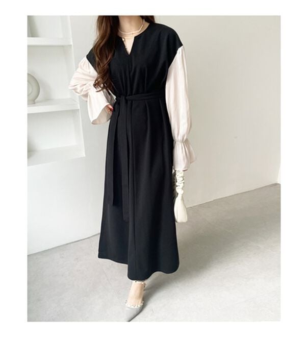 GeeRA（ジーラ）の「ブラウスレイヤード風ドッキングワンピース（カットソーワンピース）」｜詳細画像