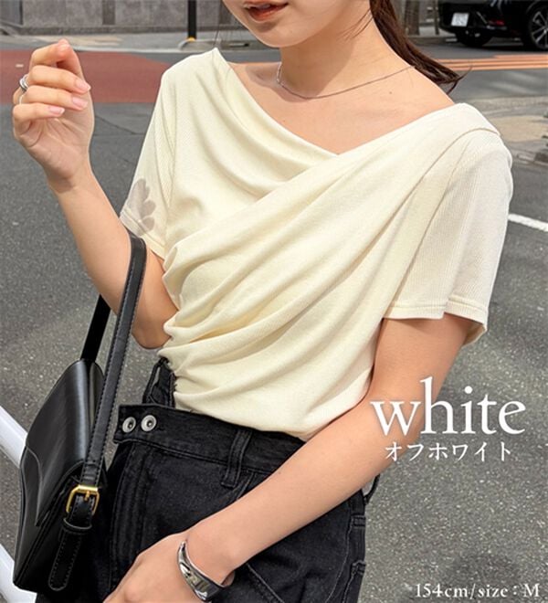 RANAN（ラナン）の「【ひんやり／着映え】上品ドレープリブＴシャツ（カットソー）」｜詳細画像