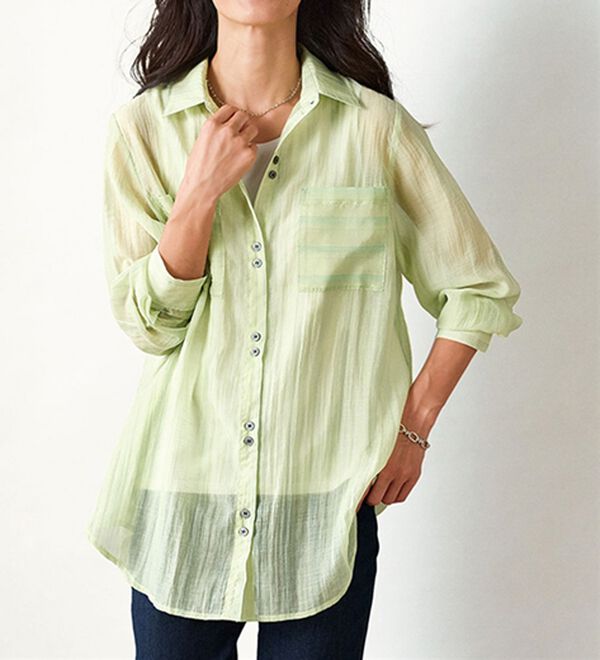 BELLUNA（ベルーナ）の「程よい透け感シアーストライププリントシャツ（シャツ）」｜詳細画像