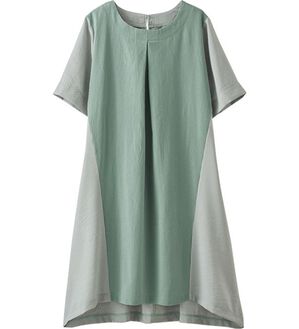 BELLUNA（ベルーナ）の「ストライプ切替ワンピース（チュニック）」｜セージ系