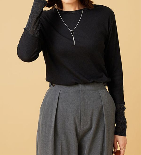 BELLUNA（ベルーナ）の「衿＆袖ラメチュール切替プルオーバー（カットソー）」｜詳細画像