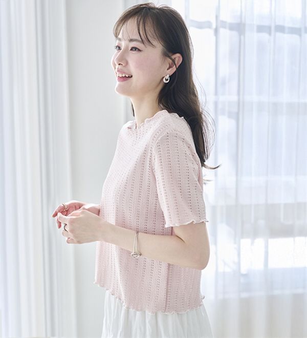 RANAN（ラナン）の「透かし柄メロー配色Ｔシャツ（カットソー）」｜詳細画像