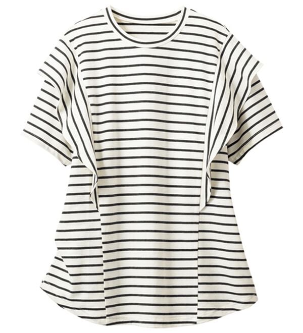 ルフラン（ルフラン）の「ちょい洒落＊ラッフルショルダーＴシャツ（Tシャツ）」｜ボーダー