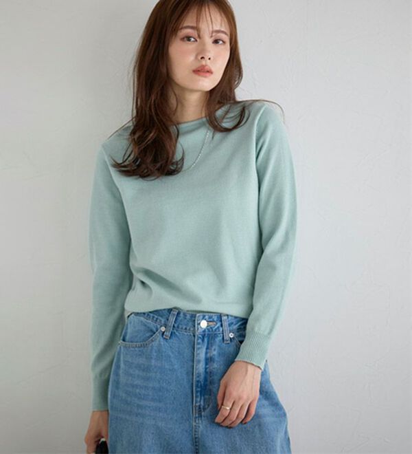 Pierrot（ピエロ）の「【Ｓ～３Ｌ】ネックが選べるプレミアムカシミヤタッチニット（ニット・セーター）」｜詳細画像