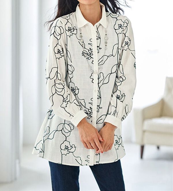 BELLUNA（ベルーナ）の「【２枚組】チェーン刺しゅうシャツチュニック（チュニック）」｜詳細画像