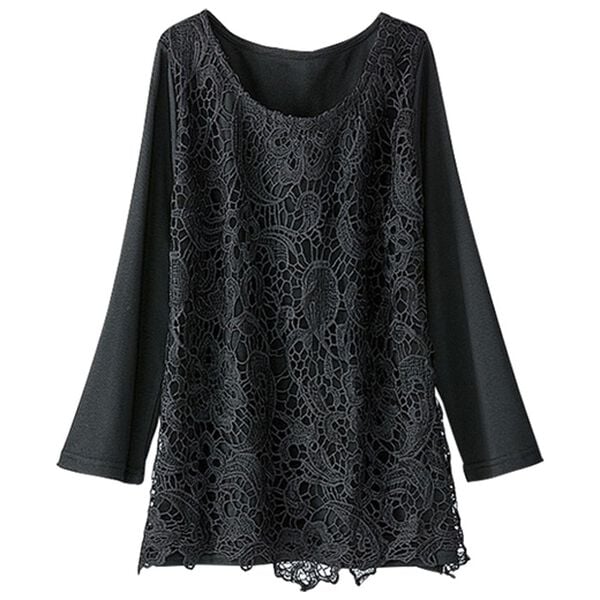 BELLUNA（ベルーナ）の「こっそり汗対策！抗菌消臭ケミカルレース使いプルオーバー（カットソー）」｜黒