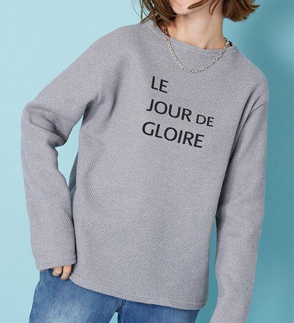 BELLUNA（ベルーナ）の「ふんわり裏起毛ニットソーロゴプルオーバー（カットソー）」｜グレー