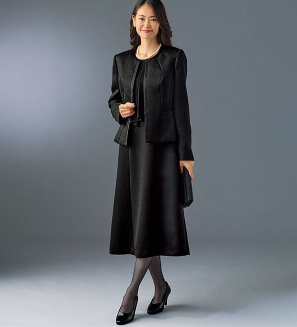 BELLUNA（ベルーナ）の「洗える防シワ！北陸ジャカード素材千鳥柄ワンピースアンサンブル（ブラックフォーマル（喪服・礼服））」｜詳細画像