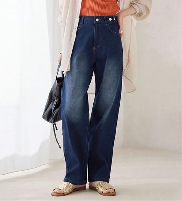 Viola e Viola（ヴィオラ エ ヴィオラ）の「【ストレッチ】隠しゴムで見た目すっきり楽ちんデニム（フルレングスパンツ）」｜接触冷感ヴィンテージネイビー