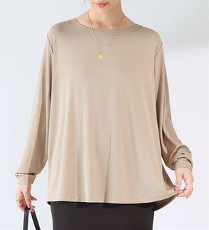 「【大きいサイズ】【Ｌ～８Ｌ】シンプルリブカットソー【エブリデイＲｉｂ】（カットソー）」｜グレージュ