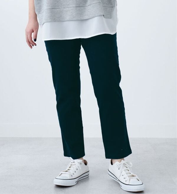 「ウエストリブ使いスリムパンツ（フルレングスパンツ）」｜ネイビー