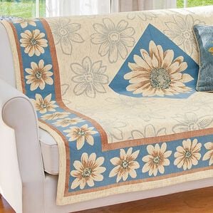 「イタリア製ジャカード織センターカバー「マルゲリータ」（ソファーカバー）」｜ベージュブルー