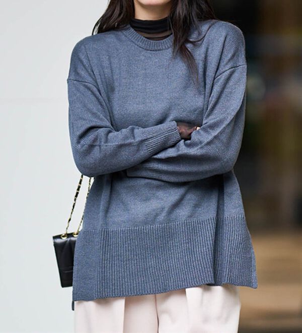 RANAN（ラナン）の「ワイドリブ使いカラーニットチュニック（ニット・セーター）」｜詳細画像