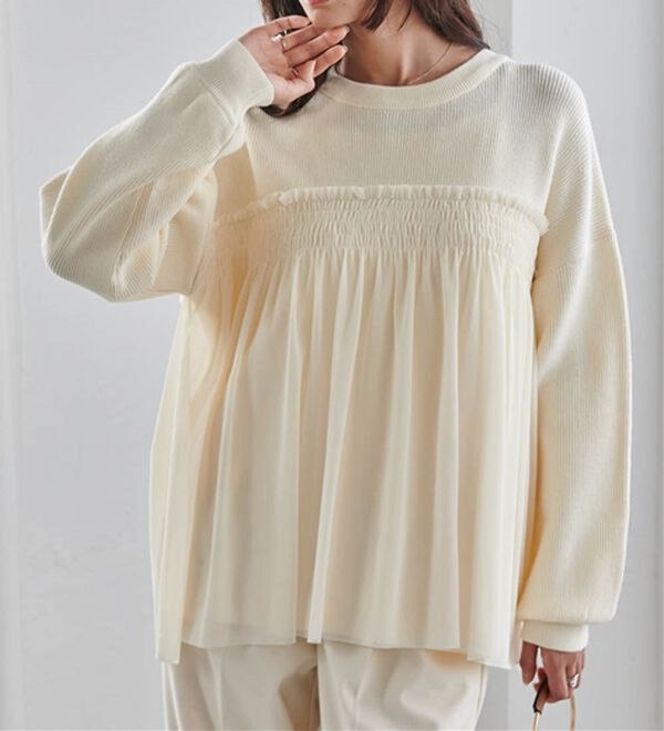 RANAN（ラナン）の「洗える！ビスチェ風チュールドッキングニット＜ムースタッチライト＞（ニット・セーター）」｜詳細画像