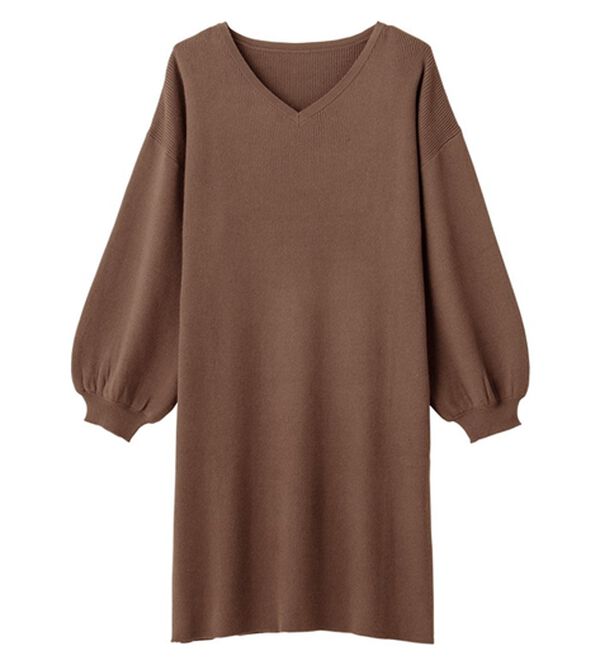 alotta（アロッタ）の「もっちりパフ袖ニットワンピース（ニットワンピース）」｜ブラウン