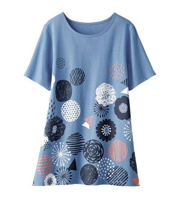 BELLUNA（ベルーナ）の「綿１００％ロング丈プリントＴシャツ（Tシャツ）」｜詳細画像