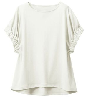 VINNO（ヴィノ）の「超長綿１００％袖口ギャザートップス（カットソー）」｜オフホワイト