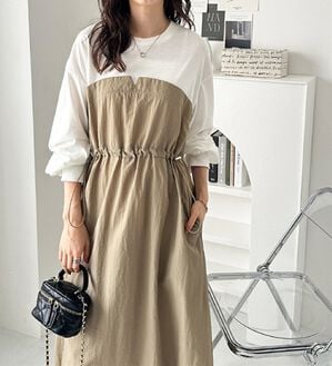 GeeRA（ジーラ）の「ビスチェドッキングワンピース（その他ワンピース）」｜オフ白&times;ベージュ