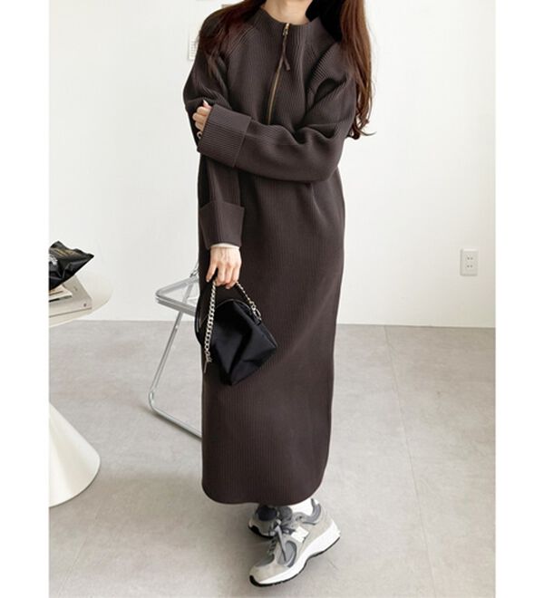 着痩せニット】ハーフジップIラインワンピース - ベルーナ【公式】