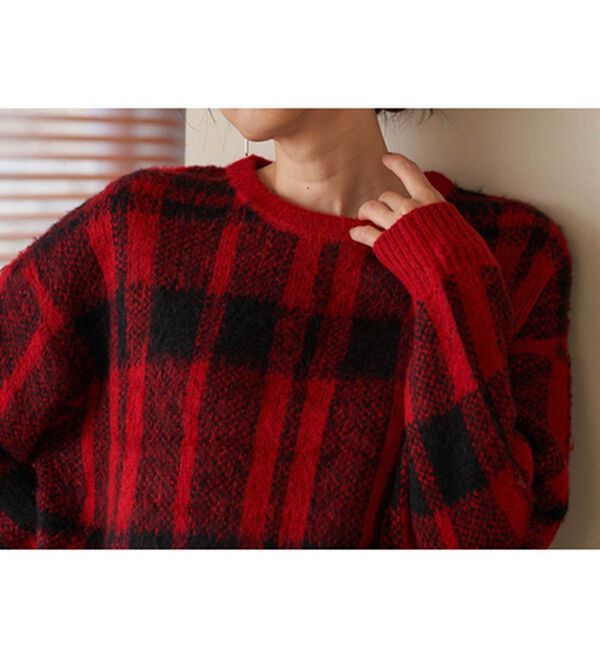 RANAN（ラナン）の「チェック柄ふんわり起毛ニット（チュニック）」｜詳細画像