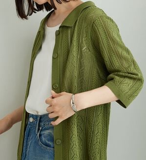 BELLUNA（ベルーナ）の「衿付き透かし編みニットカーディガン（ニットカーディガン）」｜詳細画像