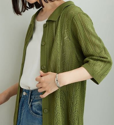 BELLUNA（ベルーナ）の「衿付き透かし編みニットカーディガン（ニットカーディガン）」
