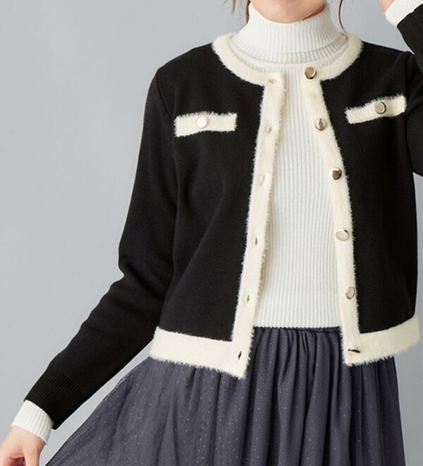 美人百花掲載】洗える！もっちりタッチフェザー配色ショート丈ニット