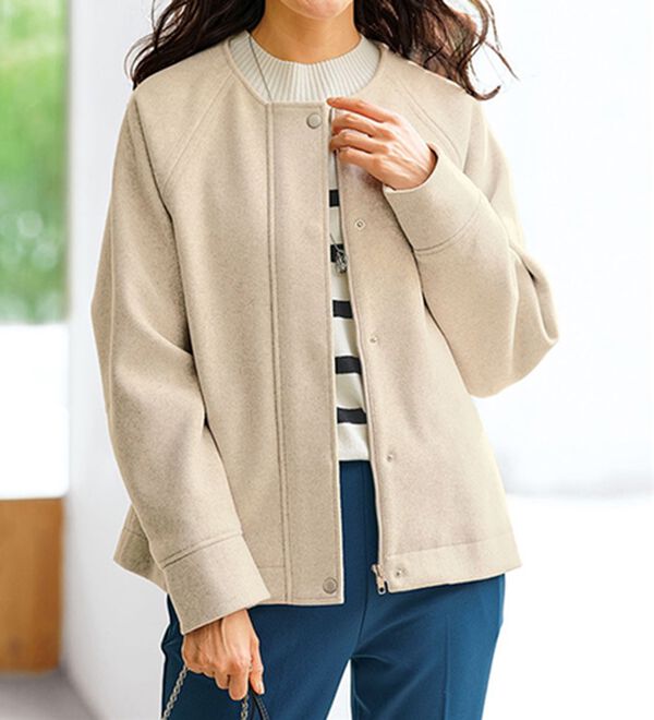 BELLUNA（ベルーナ）の「２ｗａｙ衿デザイン！ウール調素材ジャケット（ブルゾン）」｜詳細画像