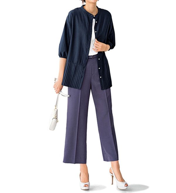 BELLUNA（ベルーナ）の「裾プリーツ切替パールボタンブラウス（ブラウス）」｜詳細画像