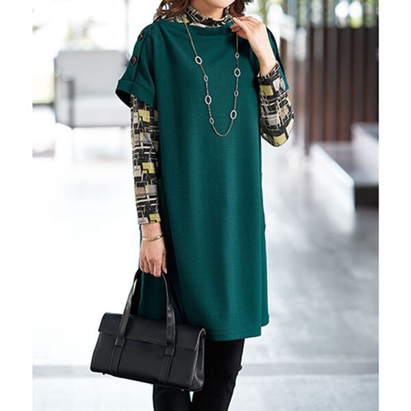 BELLUNA（ベルーナ）の「ニットちりめん肩ボタンチュニックアンサンブル（チュニック）」｜詳細画像