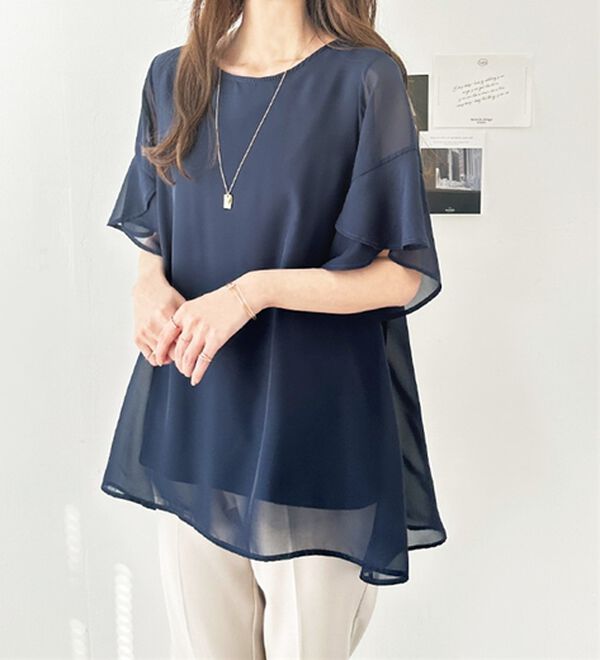 GeeRA（ジーラ）の「【接触冷感】異素材シフォンレイヤードチュニック（チュニック）」｜詳細画像