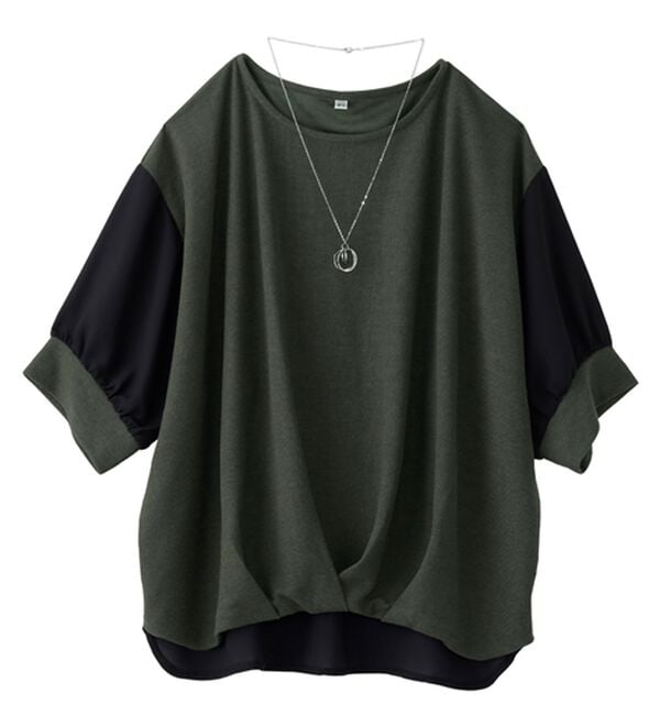 BELLUNA（ベルーナ）の「&ldquo;2点セット&rdquo;ネックレス付！異素材裾タックプルオーバー（カットソー）」｜詳細画像