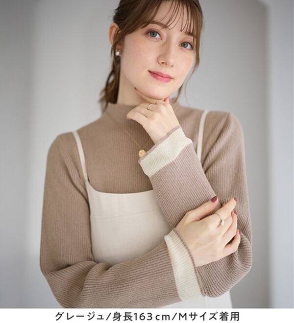 alotta（アロッタ）の「パチパチしにくい！洗える袖シアー切替ニットプルオーバー（ニット・セーター）」｜詳細画像