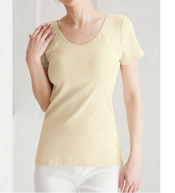 LAVIENNE（ラヴィエンヌ）の「綿１００％サラッと汗取りインナー　カップ付きインナー　半袖＜ラヴィクールナチュラル＞（ブラトップ・カップ付きインナー）」｜詳細画像