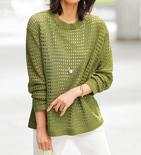 BELLUNA（ベルーナ）の「涼やか麻タッチメッシュニットプルオーバー（ニット・セーター）」｜詳細画像