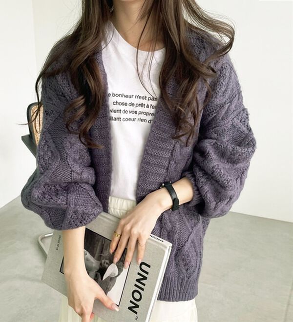 ボリュームスリーブケーブルニットカーデ - ベルーナ【公式】