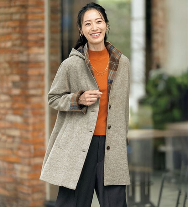 ルフラン（ルフラン）の「ウール混チェックフーディーコート（ハーフコート）」｜詳細画像