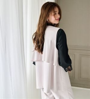 RANAN（ラナン）の「【２点セット】洗える！多機能バックフリルベストセットアップ（パンツスーツ）」｜ベージュ