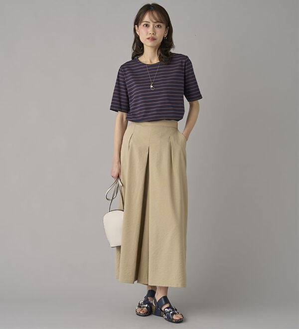 BELLUNA（ベルーナ）の「ひんやりスラブ調素材ガウチョパンツ（フルレングスパンツ）」｜詳細画像