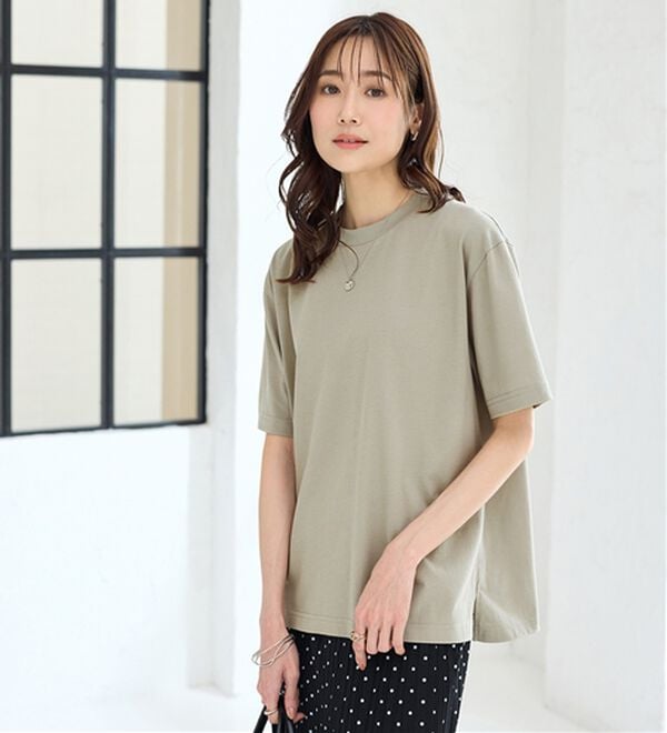 BELLUNA（ベルーナ）の「【汗ジミ対策◎】＜エアリーアイスコットン＞オーバーサイズＴシャツ【選べる袖丈】（カットソー）」｜詳細画像