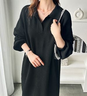 GeeRA（ジーラ）の「スキッパーゆるニットワンピース（ニットワンピース）」｜ブラック